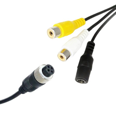 Adaptor reductie 4-PIN mamă / 2x RCA mamă + alimentare mamă