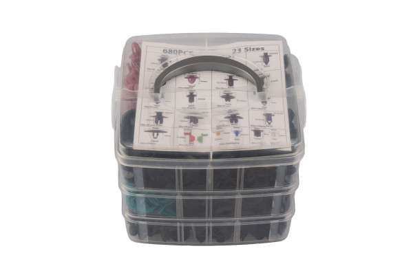 Set de cleme și elemente de fixare auto – 680 de piese + 45 de unelte și accesorii