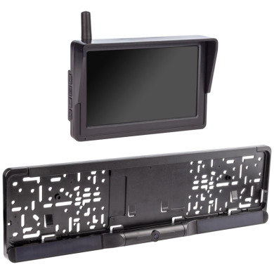 Set monitor wireless cu camera solara in suportul placutei de inmatriculare